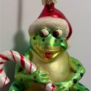 Festive Frog Reptile Ornament with Candy Cane - Christmas
